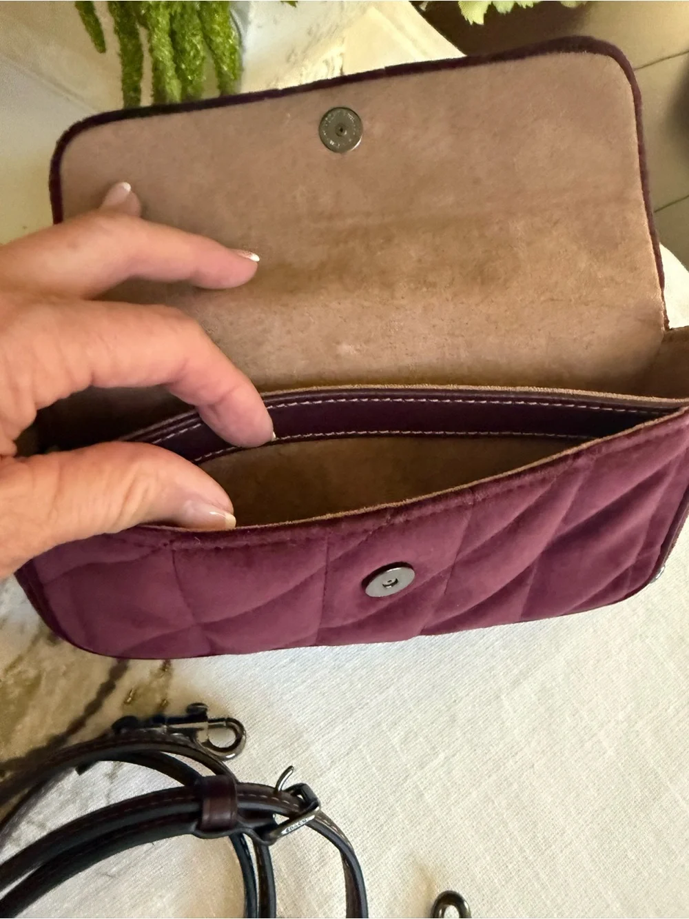 COACH Quilted Velvet Crossbody in Burgundy